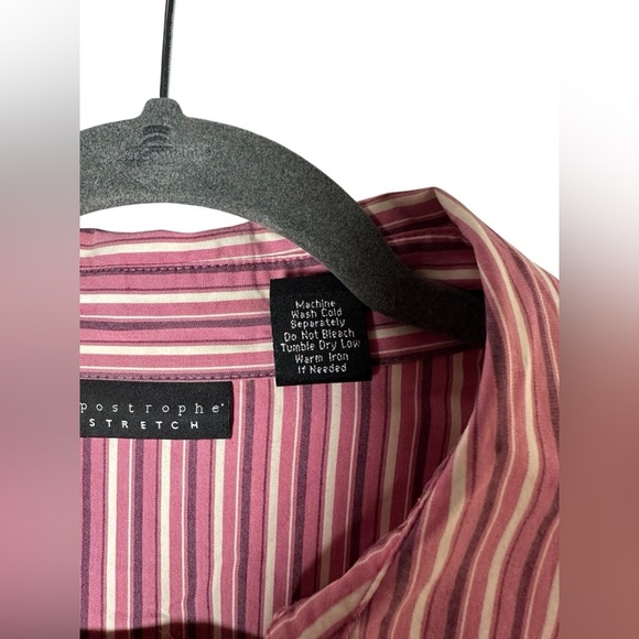 Apostrophe Stretch Striped Button-Up Shirt Pink Purple Size 18 - Picture 3 of 7